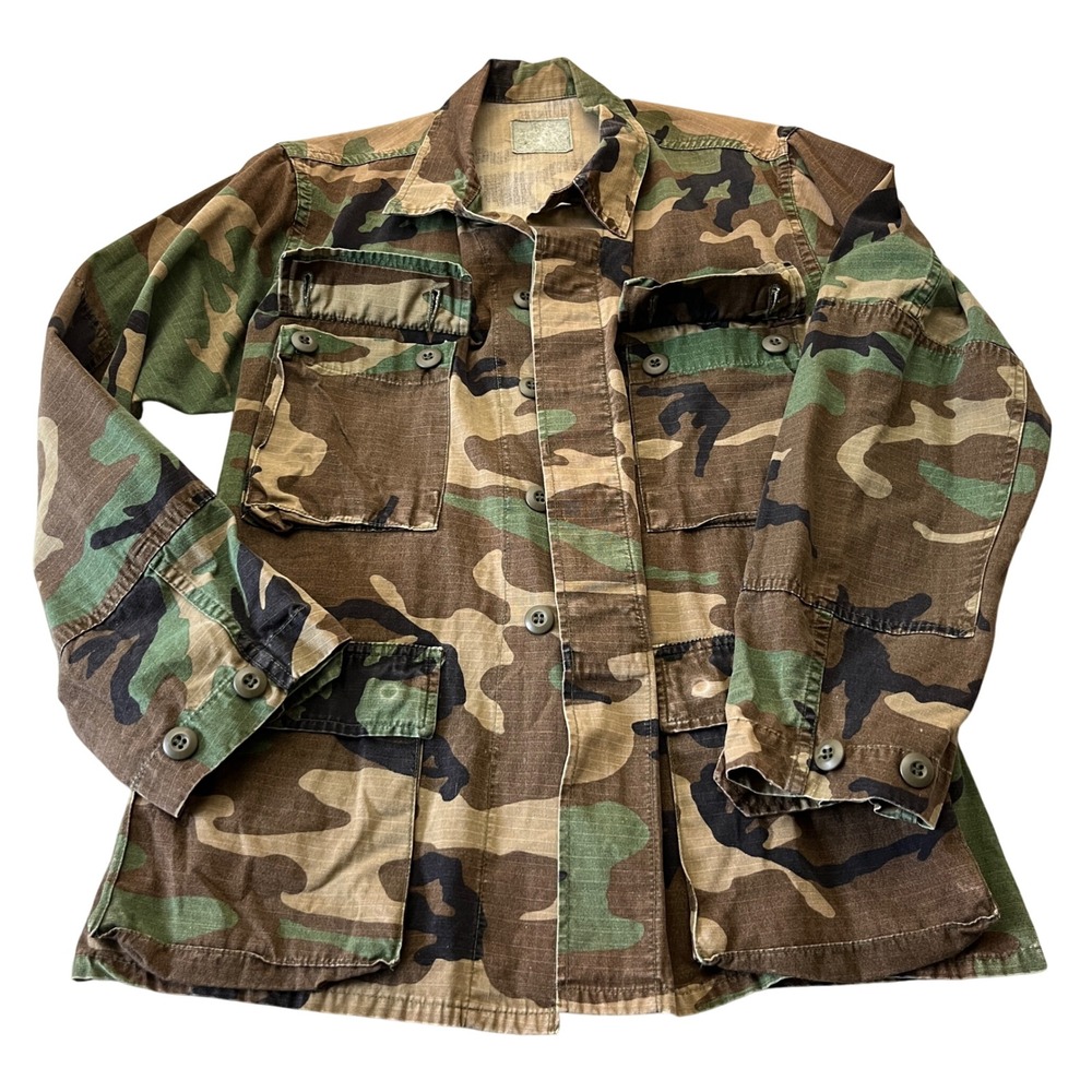 Vintage Mens Camouflage‎ Field Jacket Military Style Button Up Hunting Coat
